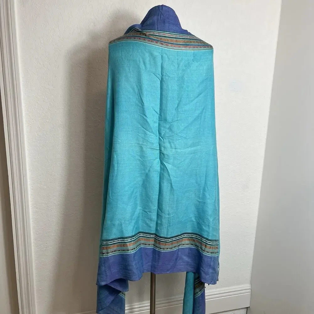 Blue Pashmina Scarf Wrap Unbranded Tassels at ends, Bohemian, Coastal, Travel
